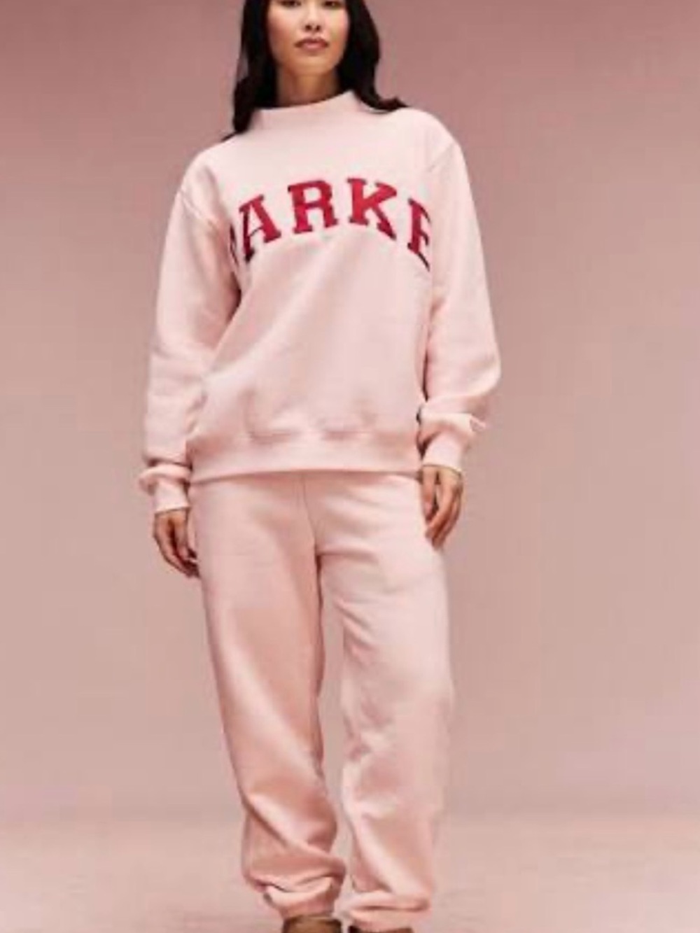 PARKE Peony SET - Pale Pink Sweatshirt and Sweatpants with Red Lettering